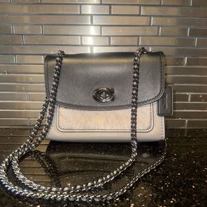 COACH Two-Tone Leather Chain Shoulder or Crossbody Bag - Black and Gunmetal Gray